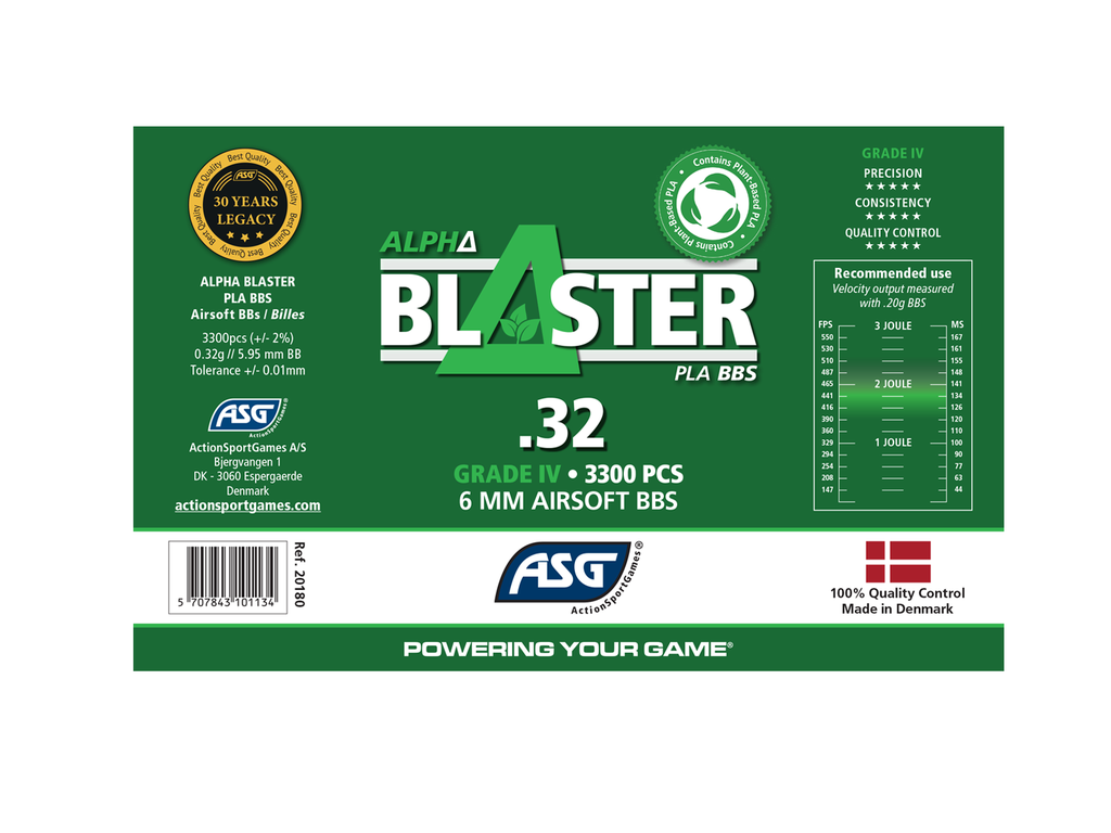 Bolas Alpha Blaster PLA 0.32g 3300 BBs – Precisión y estabilidad avanzada