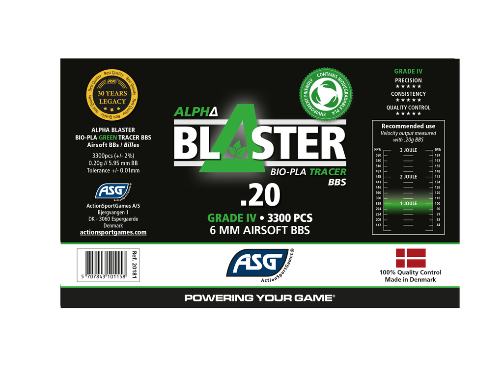 Bolas Tracer Alpha Blaster 0.20g Green 3300 BBs – Visibilidad y rendimiento