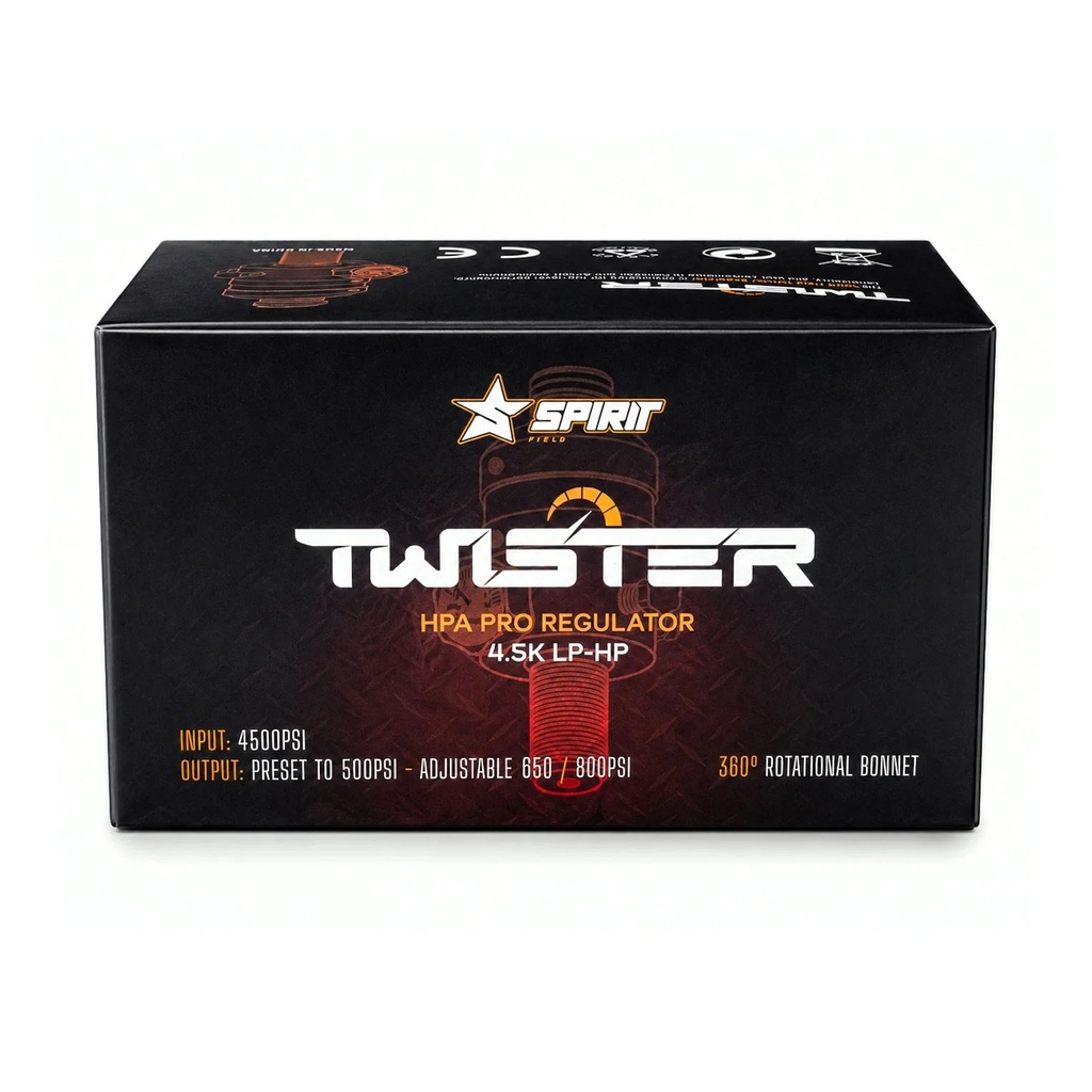 Regulador HPA Spirit Field Twister 4.5K LP-HP Negro para Botellas 300 BAR