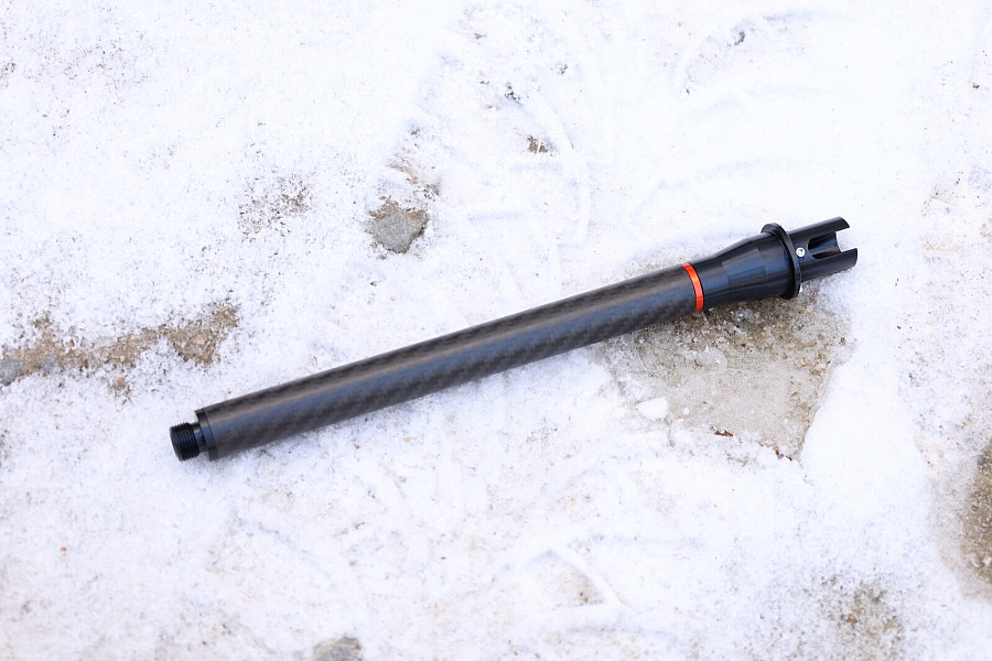 Cañon externo Retro arms 10" CNC 3K-Carbono AR15 con sistema de sujeción camara de hop up