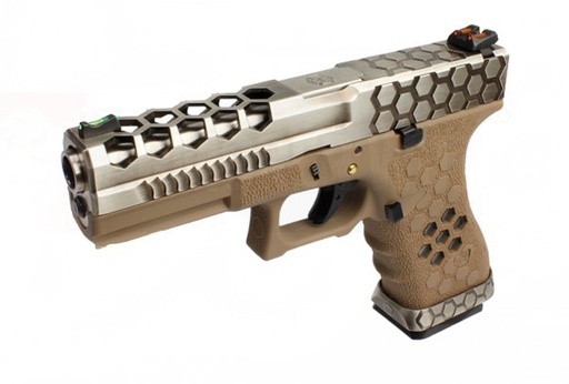[PG41112] Pistola GBB AW Custom VX0110 Hex cut Tan/Plata – Gas
